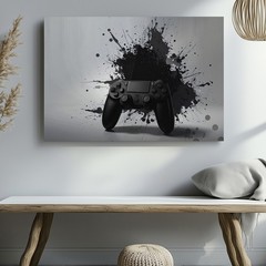 Minimalist Grunge Gaming Controller Canvas Black On White Urban Wall Art When