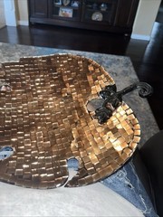 Mosaic Glass Tile Leaf Tray Brown Decorative Trinket Dish Accent Bowl 12″ Fall