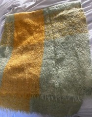 Donegal Design Throw Blanket Scarf Mohair Wool Handwoven Ireland Yellow Green