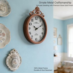 Vintage Metal Wall Clock – Rose Gold Decorative Accent, French European Ornat…