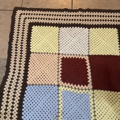 Crocheted Organic Afghan Granny Squares Lap Crib Baby Nursery Blanket 54”x42”