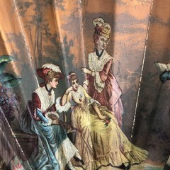 Vintage Large Romantic Garden Folding Decorative Fan Paper Wood Victorian Art