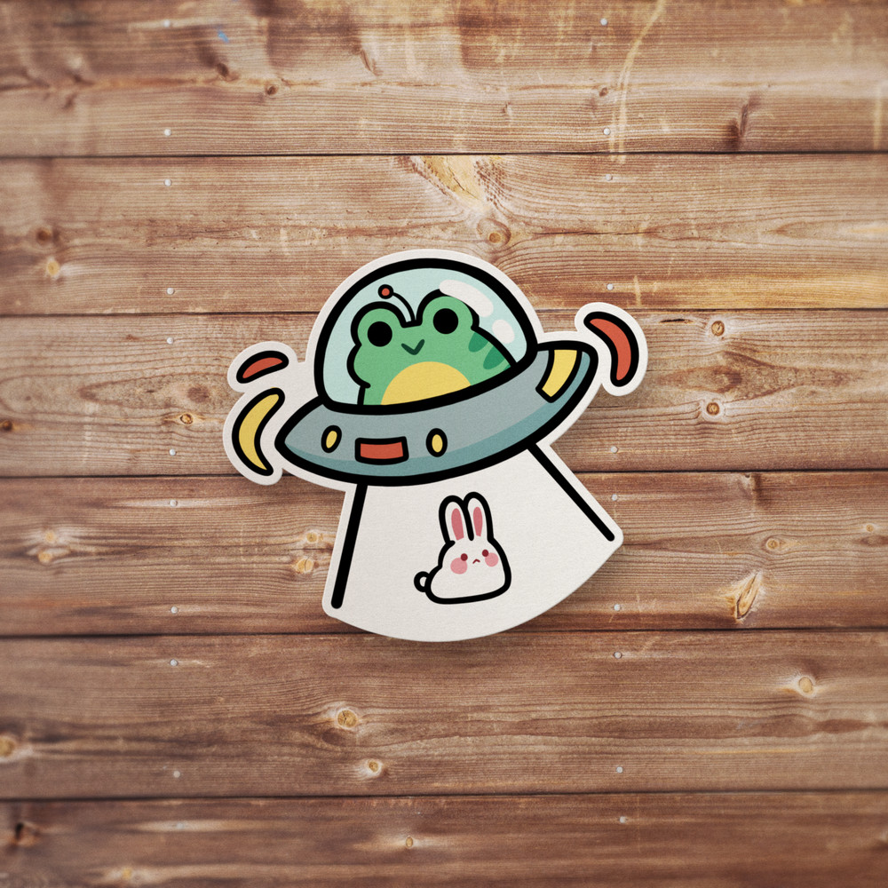 UFO Frog Funny Meme Vinyl Sticker for Laptop, Car, Water Bottle