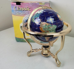 Blue Lapis Rotating Globe Precious Inlaid Stone Solid Brass w/ Compass 13″x 13″