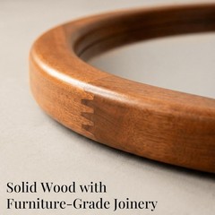30″ Walnut Round Wall Mirror,Large Solid Wood Wavy Frame, Mid-Century for Living