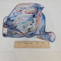 Abstract Hand Painted Multi Colored Fused Glass Vase Red White Blue