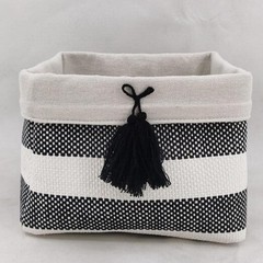 Cream And Gray Stripes With Black Tassel Basket