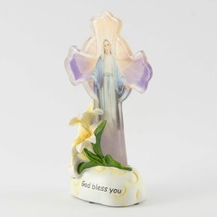 God Bless You Battery Operated 8″ Illuminated Cross with Mother Mary Figurine