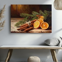 Rustic Cinnamon & Orange Christmas Canvas Warm Holiday Still Life Art Wall Art
