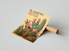 Vintage Mexican Cactus Poster Floral Wall Art Print Traditional Room Decor Gift