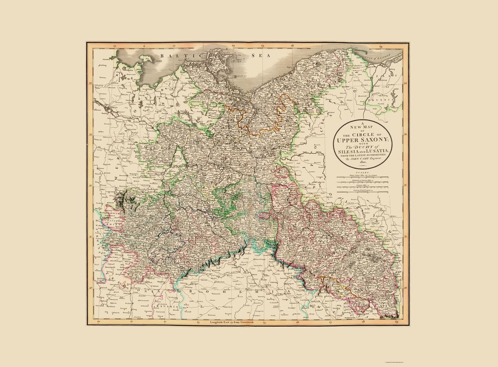 Historic Map – Upper Saxony Silesia Lusatia Germany Poland – Cary 1801