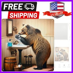 Rustic Brown Bear Handwashing Metal Tin Sign Cozy Cabin Bathroom Wall Art Dec…
