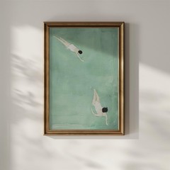 Japandi Swimmer Print Sage Green Poster Minimalist Wabi Sabi Wall Art Decor