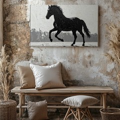 Textured Silhouette Horse Canvasminimalist Black On White Wall Art