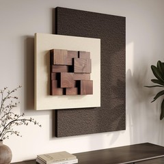 3D Wood Textured Abstract Wall Art Beige Brown Geometric Large Canvas