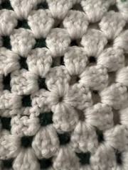 crochet granny square afghan blanket vintage 60 inch By 36 inch Green White