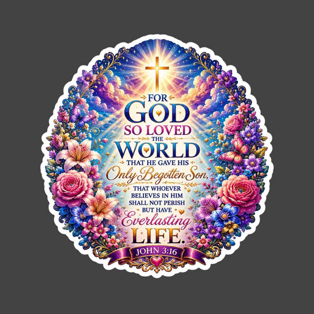 Christian Sticker Vinyl Decal John 3:16 For God So Loved The World Scripture