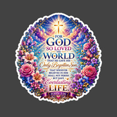 Christian Sticker Vinyl Decal John 3:16 For God So Loved The World Scripture