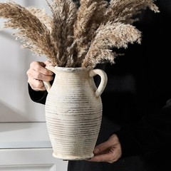 Large Ceramic Rustic Vase with 2 Handles, 9.8 inch Whitewashed Terra Cotta Va…