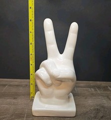 Large Peace Out Hand Symbol Sign White Ceramic Boho Deco Figure 8” Tall