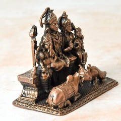 Antique Style Copper Handmade Shiva Parivar Idol Statue For Home Temple Decor