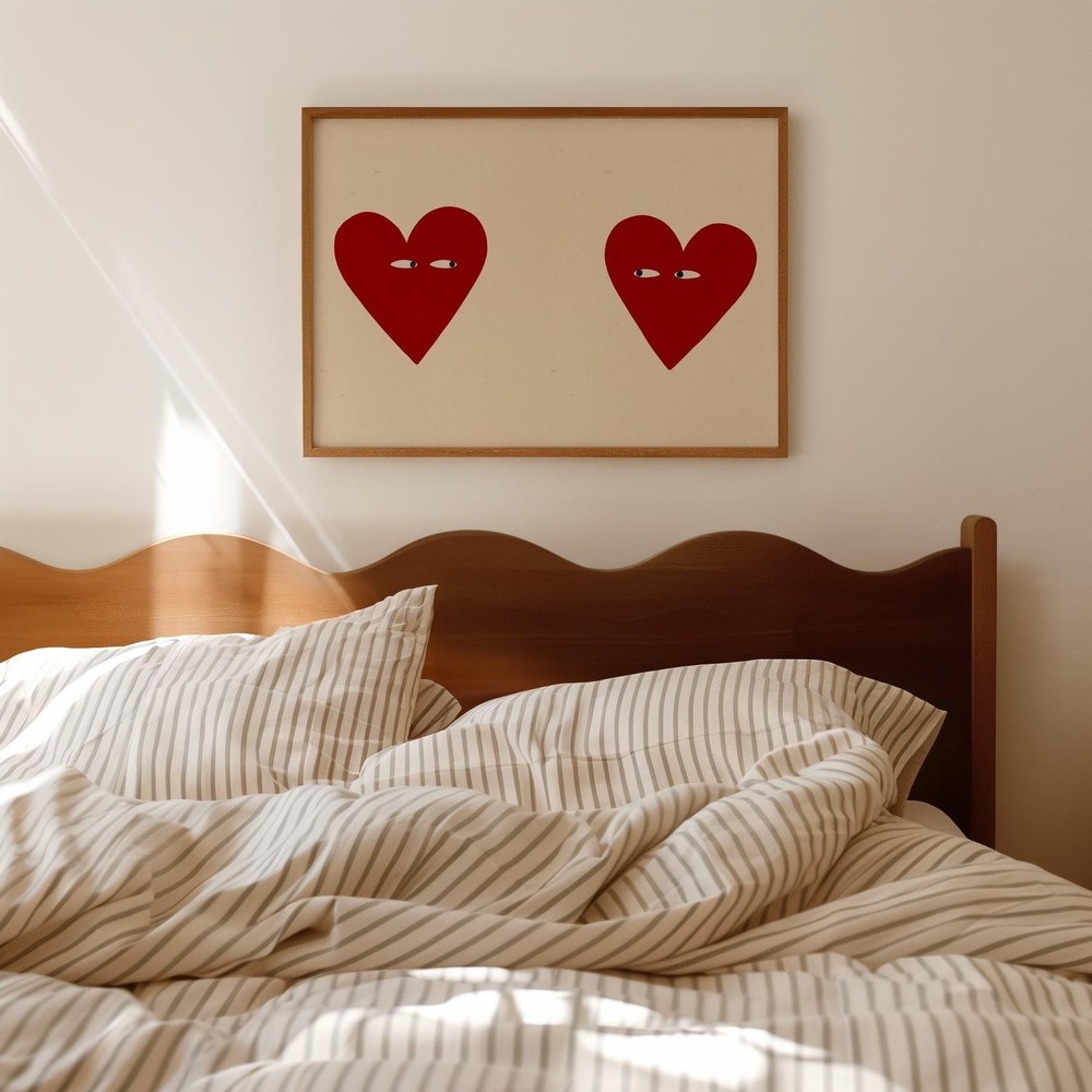 Couple Heart Wall Art Hand Drawn Love Print Romantic Bedroom Decor