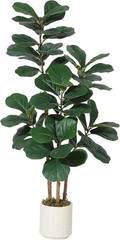 5FT Artificial Fiddle Leaf Fig Tree – Potted in Decorative White Planter,