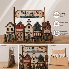 USA 250th Anniversary Wooden Village Decor – 1776–2026 Patriotic Keepsake
