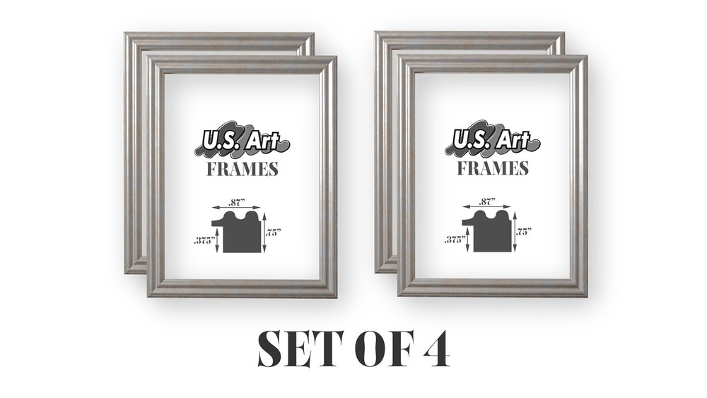 US ART Frames .75″ Cloud Silver Picture Frame 3″ to 11″ – Set of four