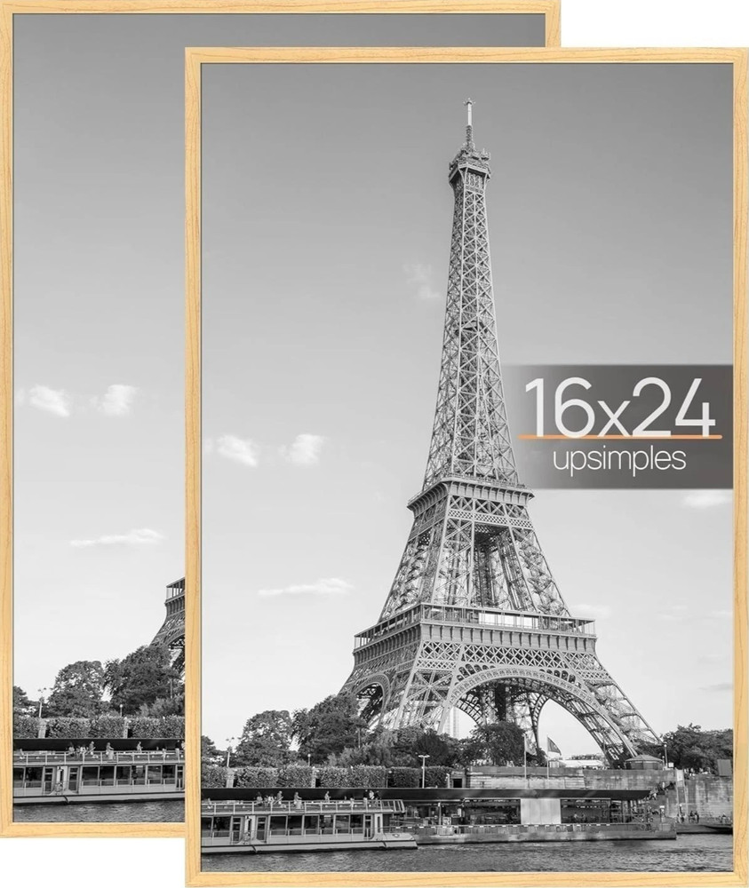 upsimples 16×24 Picture Frame Scratch-Proof Poster Frames, Natural, 2 Pack