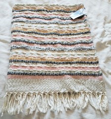 NWT Soft Multicolor Striped Fringe Blanket Throw LONDON KAYE 62×48 Boho