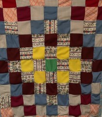 Vintage 1960’s Handmade Patchwork Polyester Throw Quilt Blanket Retro 42″ x 48″