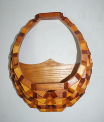 VTG Wooden Geometric Block Wall Hanging Basket 9x8x4