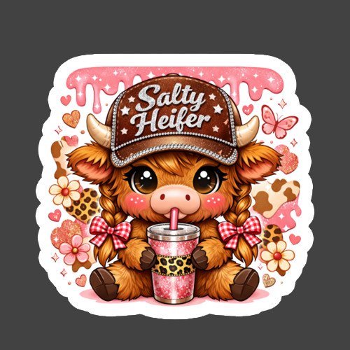 Highland Cow Sticker Vinyl Decal Salty Heifer Funny Western Cowgirl Farm Gift