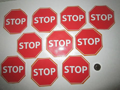 Lot Of 10 Stop Sign Stickers, High Quality Vinyl Decals 3-3/4″ Octagon Shape