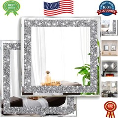 Gorgeous 2-Piece Wall Mirrors with Crystal Diamond Effect, 12×12 Silver Finish