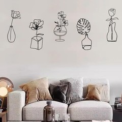 5 Pieces Metal Wall Arts, Black Flowers Vase Wall Decors, Rustic Farmhouse Wa…