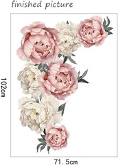 Peony Rose Flowers Wall Sticker,Peel & Stick Removable Wall Art Decals for