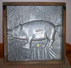 Primitive Farmhouse Framed Distressed Galvanized Steel Pig 3D Wall Art – 15 x 15