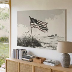 Monochrome Flag In Grass Canvas Minimalist Freedom Line Art Wall Decor Wall Art