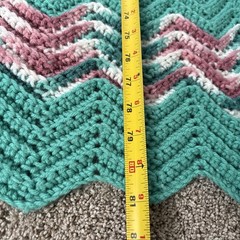 Handmade Crochet AFGHAN Knit Chevron Zig Zag Blanket Throw Teal Pink White