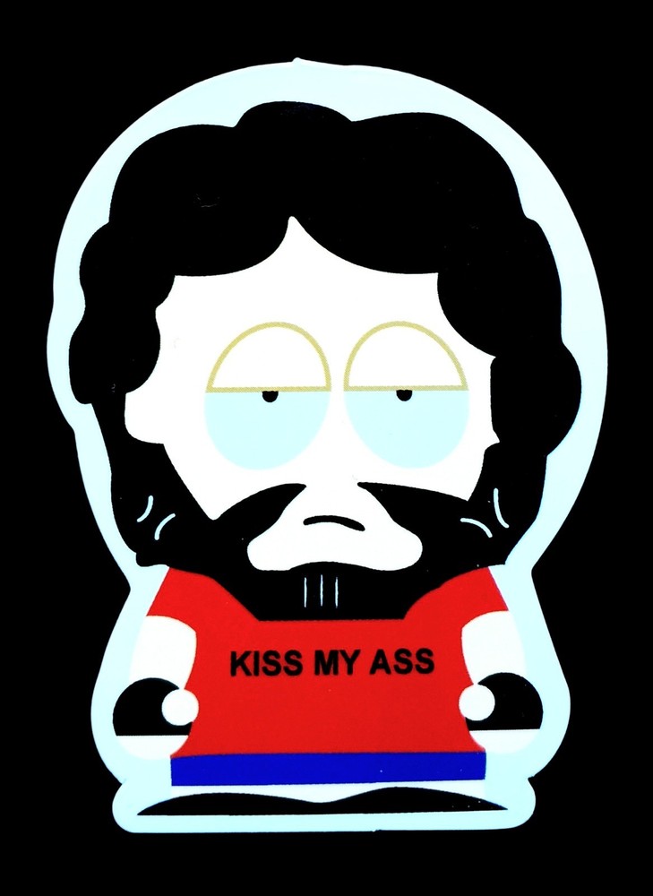 South Park Style Biker Character Vinyl Sticker Kiss My Ass 2.5in Decal