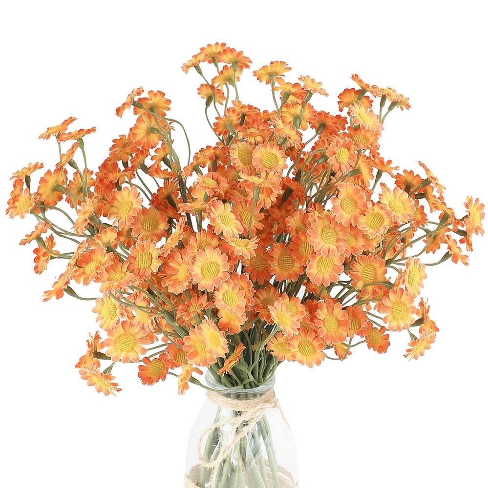 24pcs Burnt Orange Small Artificial Flowers Faux Silk Daisies Fake Wildflower…