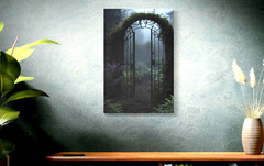 Gothic Iron Gate Canvas Wall Art Dark Fantasy Foggy Garden Decor