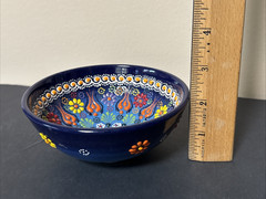 Traditional Turkish Iznik Handmade Ceramic Raised Flower Cobalt blue Bowl 5”x 2”