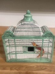 Molly Hatch Trompe-l’Oeil Birdhouse Bird Cage Ceramic Signed Anthropologie Decor