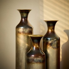 Glazed metal vase decoration home droplet shaped white metal vase 3-piece set