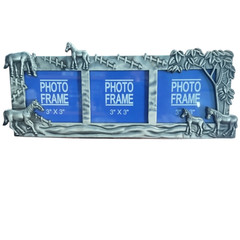 Pewter Horse Theme 3 Picture 3×3 Photo Frame Table Top Easel Back Equestrian