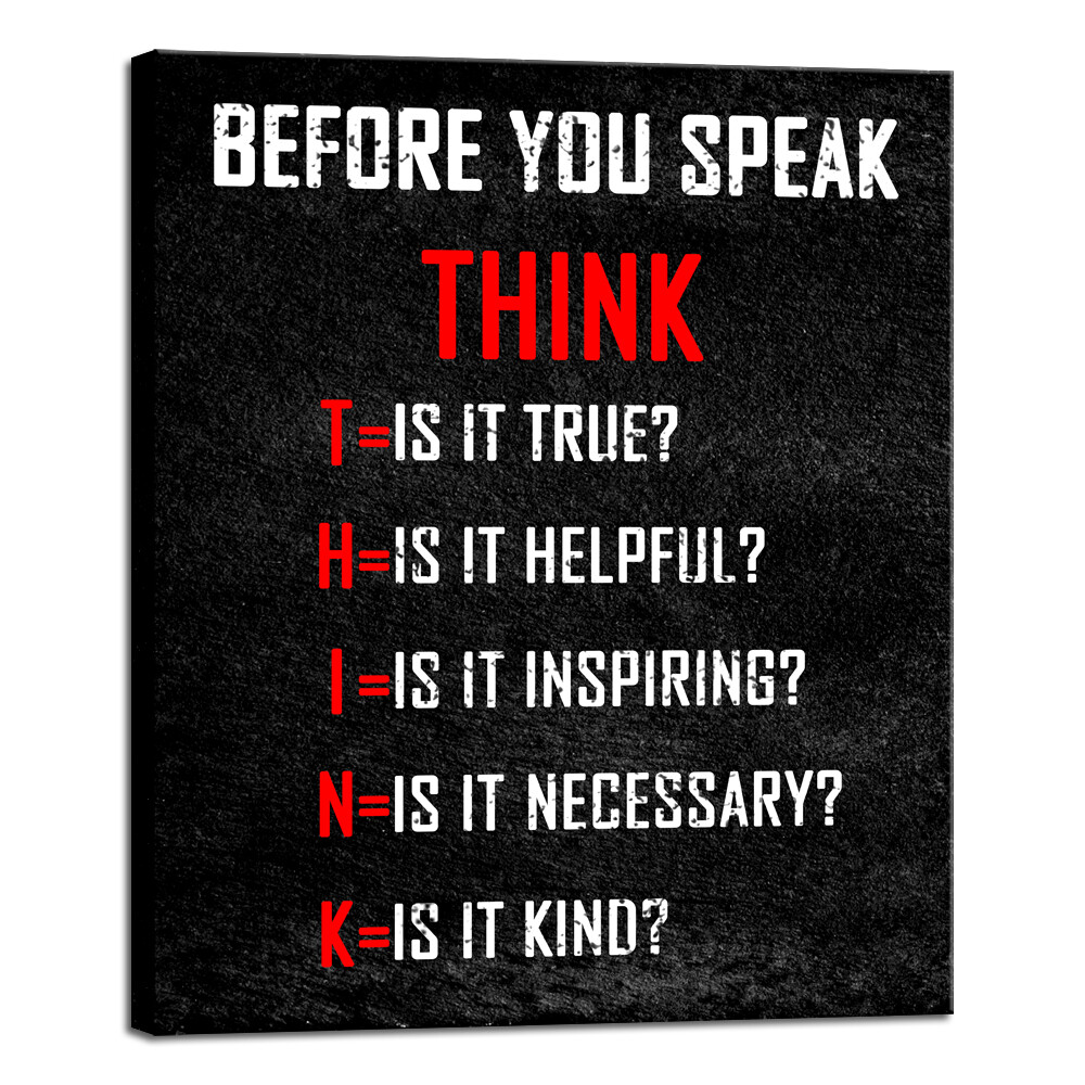 Motivational Think Before You Speak Classroom Positive Quotes Canvas Wall Art