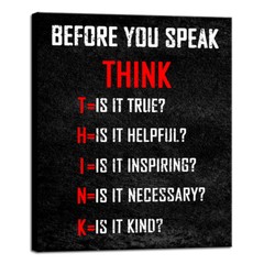 Motivational Think Before You Speak Classroom Positive Quotes Canvas Wall Art